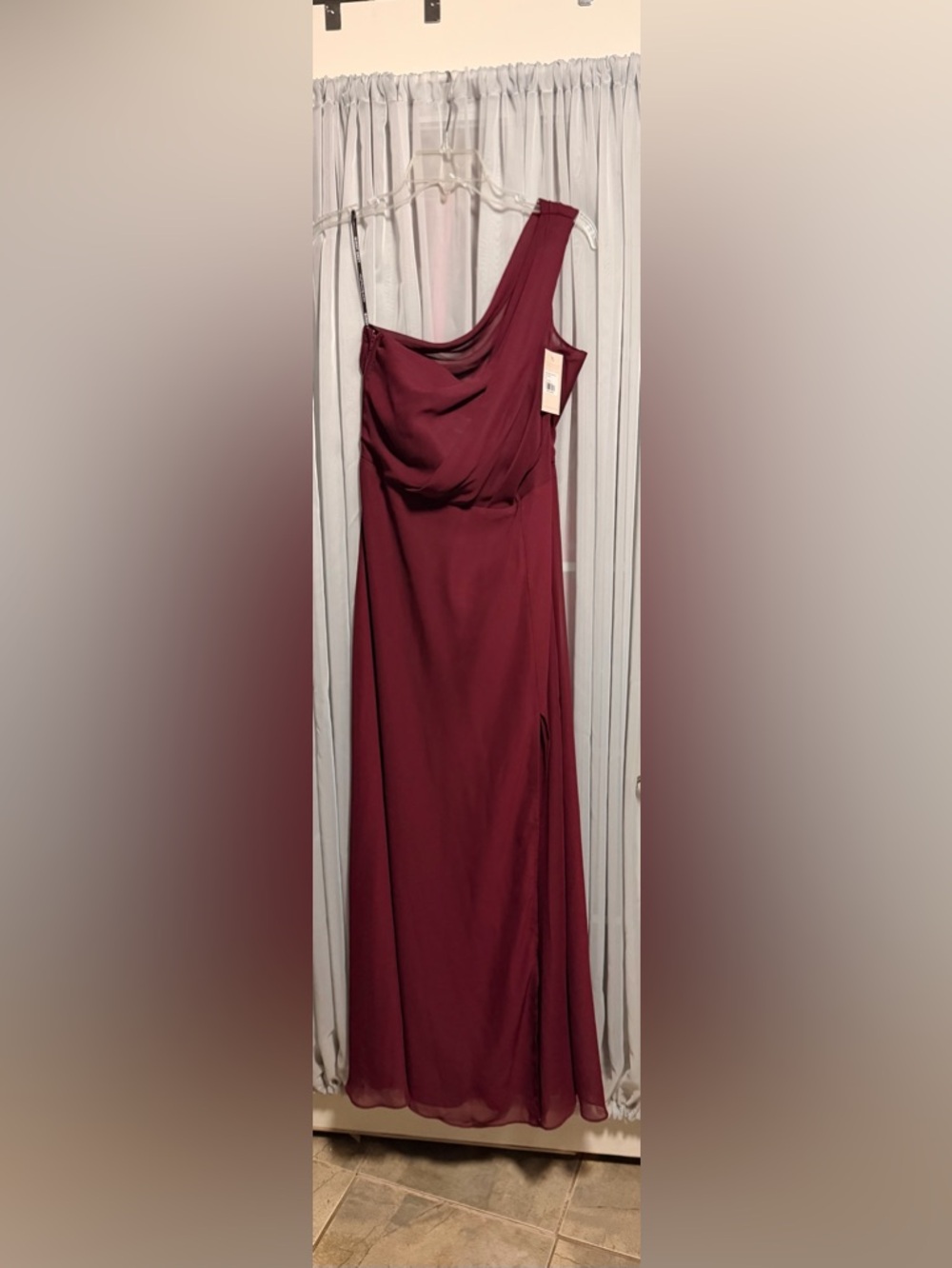 Birdy Grey One-Shoulder Kira Cabernet Chiffon Maxi Dress Large